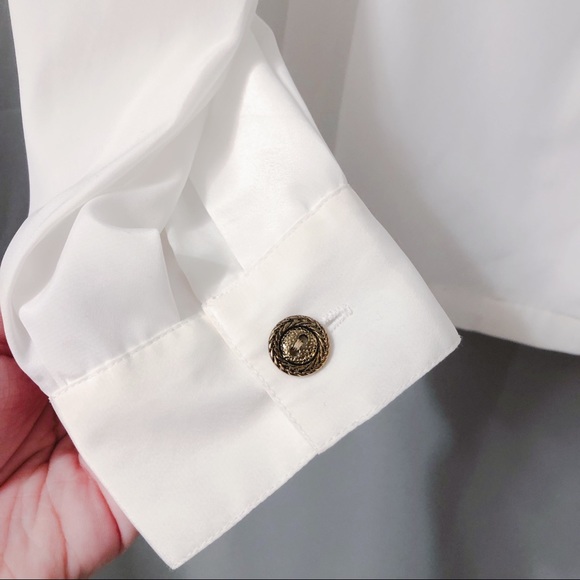 Josephine vintage white button up long sleeve blouse with shoulder pads size 16 - Picture 3 of 5